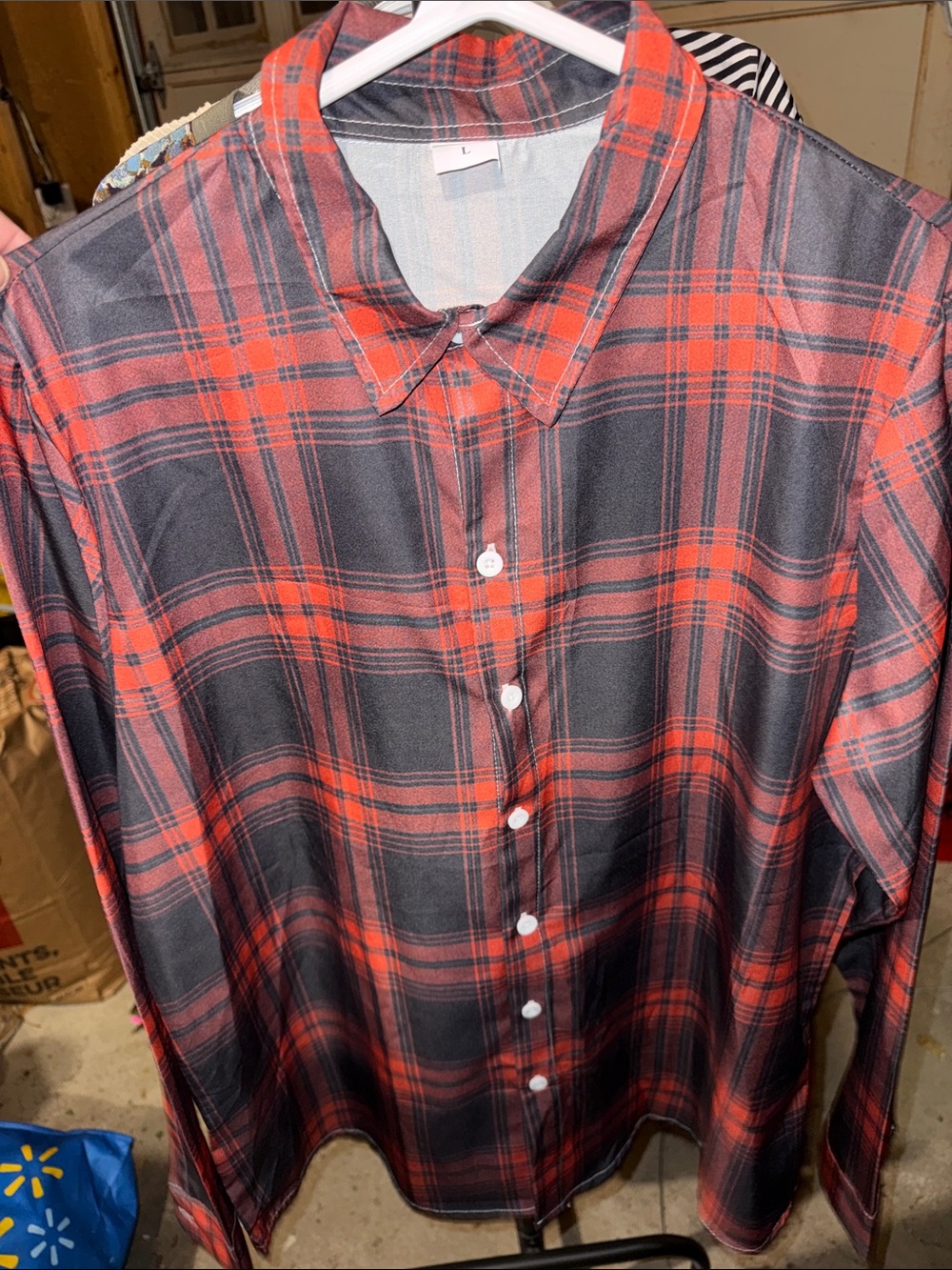 Women’s Red and Black Plaid Button-Down Shirt